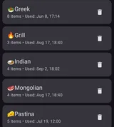 Checklist's Templates screen, showing saved recipe lists